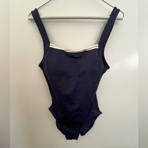 ROXANNE BRA SIZED PADDED 36C CUP ONE PIECE NAVY BLUE W/WHITE TRIM SWIM SUIT